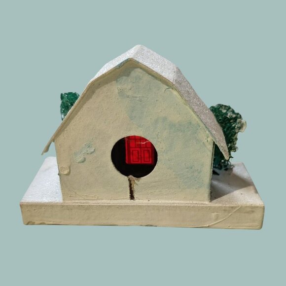 Vintage 1950s Christmas Japanese Putz House Blue Cardboard Cottage - Picture 2 of 4